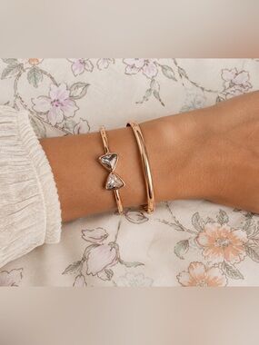 BCBGeneration Bow Cuff & Milor Gold Toned Hinged Bangle Bracelet Set | Rose Gold